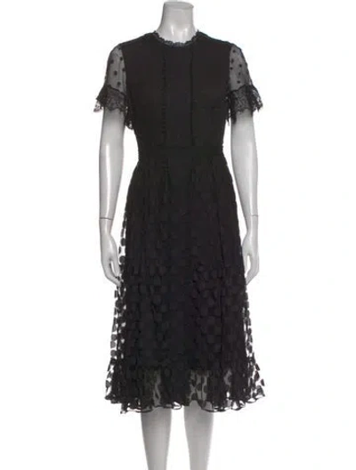 Pre-owned Saloni Lace Pattern Midi Length Dress In Black