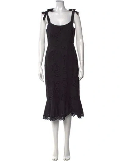 Pre-owned Saloni Lace Pattern Midi Length Dress In Black