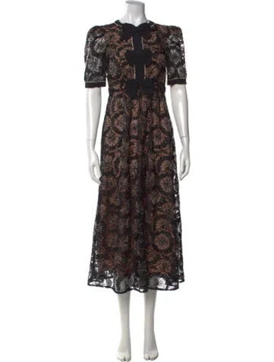 Pre-owned Saloni Lace Pattern Midi Length Dress In Black