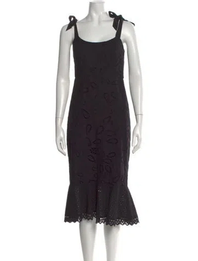 Pre-owned Saloni Lace Pattern Midi Length Dress In Blue