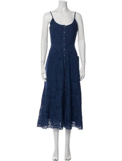 Pre-owned Saloni Lace Pattern Midi Length Dress In Blue
