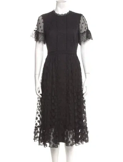 Pre-owned Saloni Lace Pattern Midi Length Dress In Gray