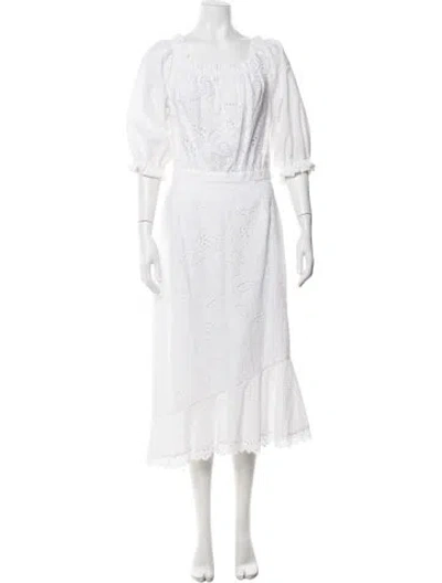 Pre-owned Saloni Lace Pattern Midi Length Dress In White