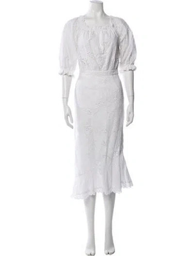 Pre-owned Saloni Lace Pattern Midi Length Dress In White