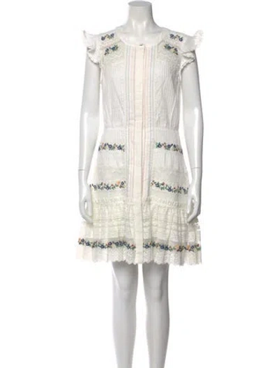 Pre-owned Saloni Lace Pattern Mini Dress In Neutral