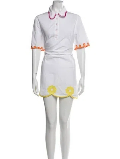 Pre-owned Saloni Lace Pattern Mini Dress In White