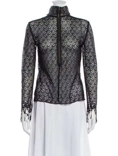 Pre-owned Saloni Lace Pattern Mock Neck Top In Multi