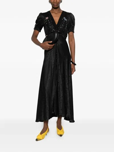 Saloni Lea Embellished V-neck Midi Dress In Black