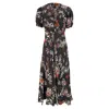 Saloni Lea Floral-print Midi Dress In Multicolor Silk In Multi