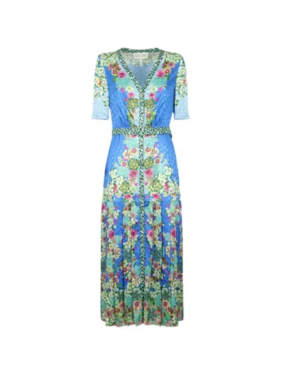 Saloni Lea Floral-print Maxi Dress In Blue