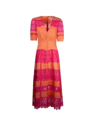 Saloni Lea Lace V-neck Maxi Dress In Pink