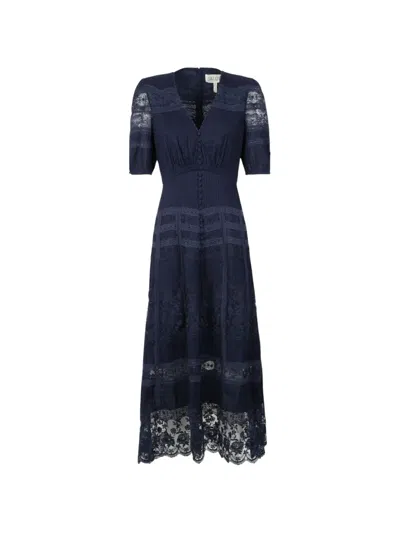 Saloni Lea Lace-panel Dress In Black