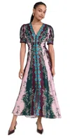 Saloni Lea Printed Long Dress In Boteh Stripe Plmt