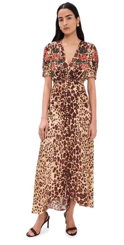 Saloni Lea Long Dress Cheetah Rose Plmt In Brown