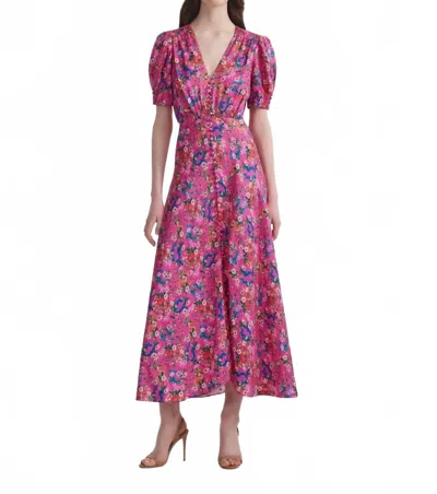 Saloni Lea Long Dress In Hidden Dragon In Pink