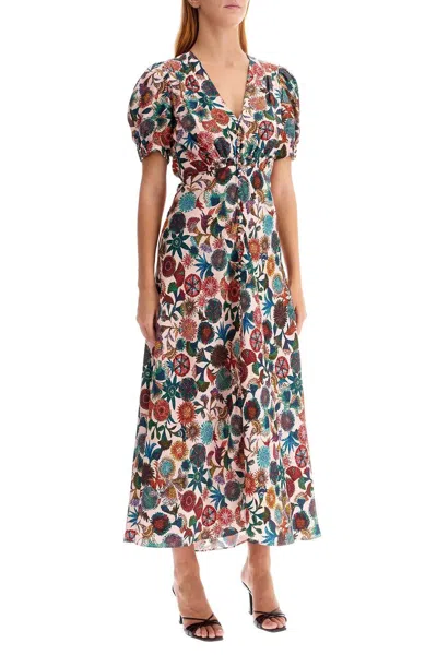 Saloni 'lea' Long Dress In Printed Silk