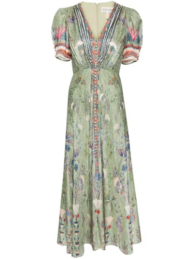 Saloni Lea Printed Long Dress In Multicolor