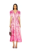 Saloni Lea Printed Silk-satin Midi Dress In Pink