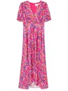 Saloni Lea Printed Long Dress In Rosa