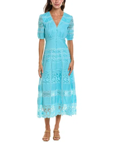 Saloni Lea Pintuck Midi Dress In Blue