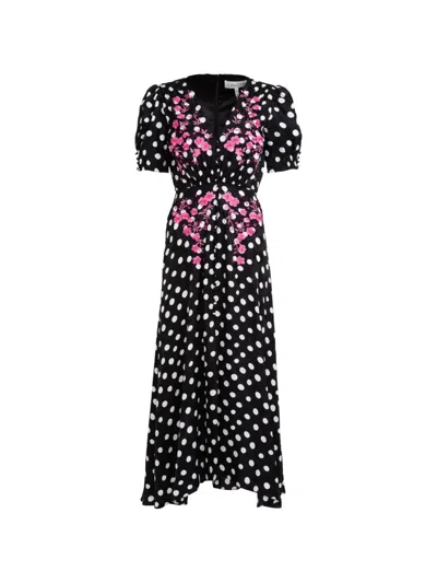 Saloni Lea Polka-dot Maxi Dress In Black