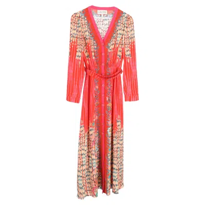Saloni Lea Printed Belted Midi Shirt Dress In Multicolor Silk Crepe De Chine