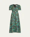 Saloni Lea Printed Long Dress In Green
