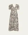Saloni Lea Printed Long Dress In Alam Patchwork Cream