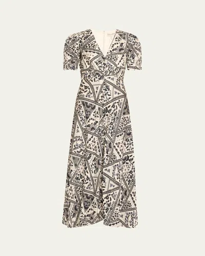 Saloni Lea Printed Long Dress In Alam Patchwork Cream