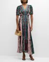 Saloni Lea Printed Long Dress In Boteh Stripe Plmt