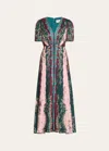 Saloni Lea Printed Long Dress In Boteh Stripe Plmt