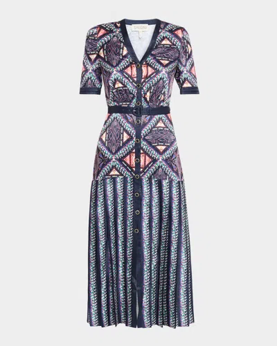Saloni Lea Printed Satin Shirtdress In Multi