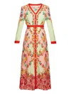 Saloni Lea Button-front Printed Midi Silk Shirtdress In Red