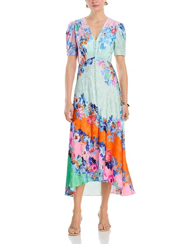 Saloni Lea Silk Dress In Blue