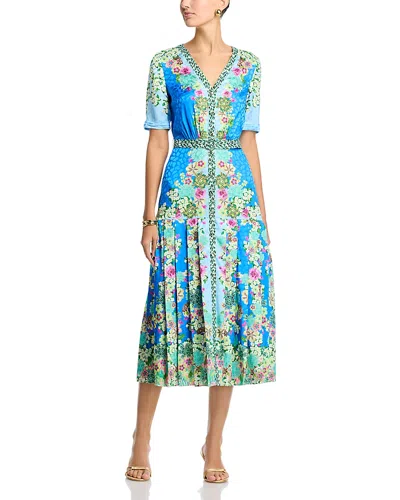 Saloni Lea Printed Satin Shirtdress In Blue