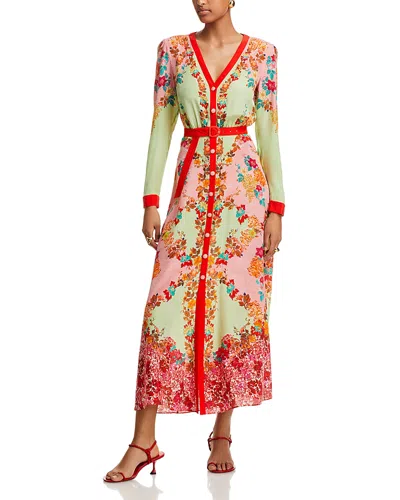 Saloni Lea Belted Floral-print Silk Crepe De Chine Maxi Dress In Florentina Garden