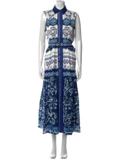 Pre-owned Saloni Linen Long Dress In Blue