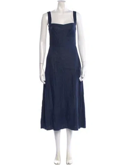 Pre-owned Saloni Linen Long Dress In Blue