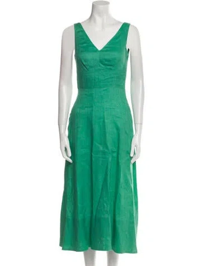 Pre-owned Saloni Linen Long Dress In Green