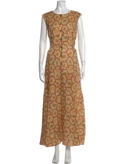 Pre-owned Saloni Linen Long Dress In Multi
