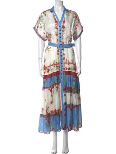 Pre-owned Saloni Linen Long Dress In Multi