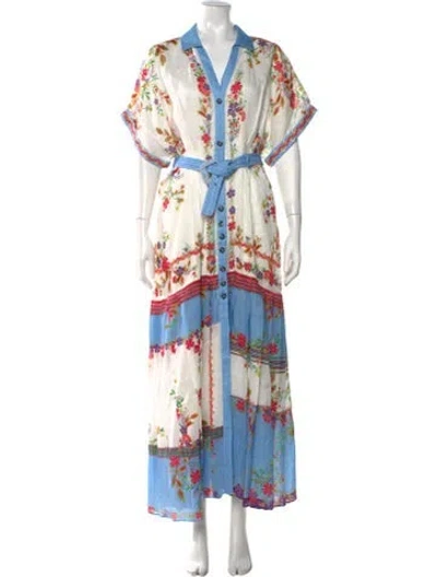 Pre-owned Saloni Linen Long Dress In Multicolor