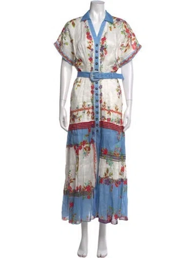 Pre-owned Saloni Linen Long Dress In Multicolor