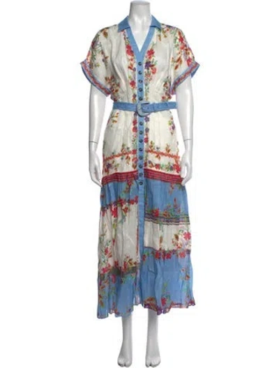 Pre-owned Saloni Linen Long Dress In Multicolor