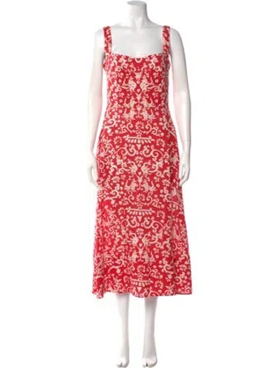Pre-owned Saloni Linen Long Dress In Red