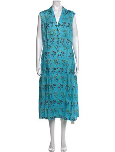 Pre-owned Saloni Linen Long Dress W/ Tags In Blue
