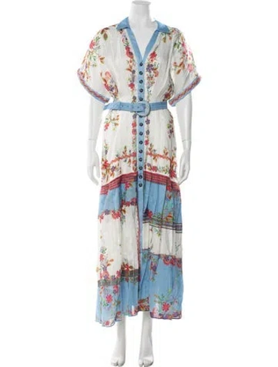 Pre-owned Saloni Linen Long Dress W/ Tags In Multi