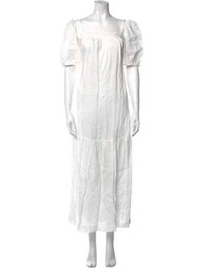Pre-owned Saloni Linen Long Dress In White