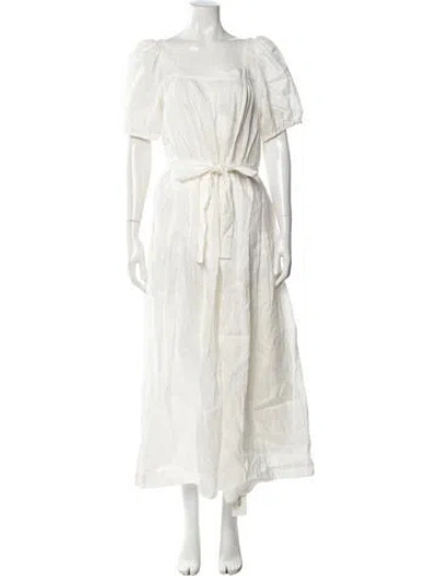 Pre-owned Saloni Linen Long Dress In White