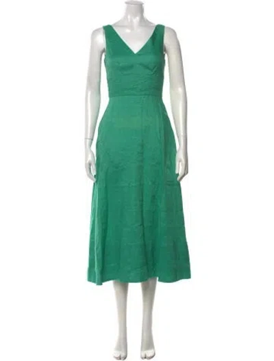 Pre-owned Saloni Linen Midi Length Dress In Green